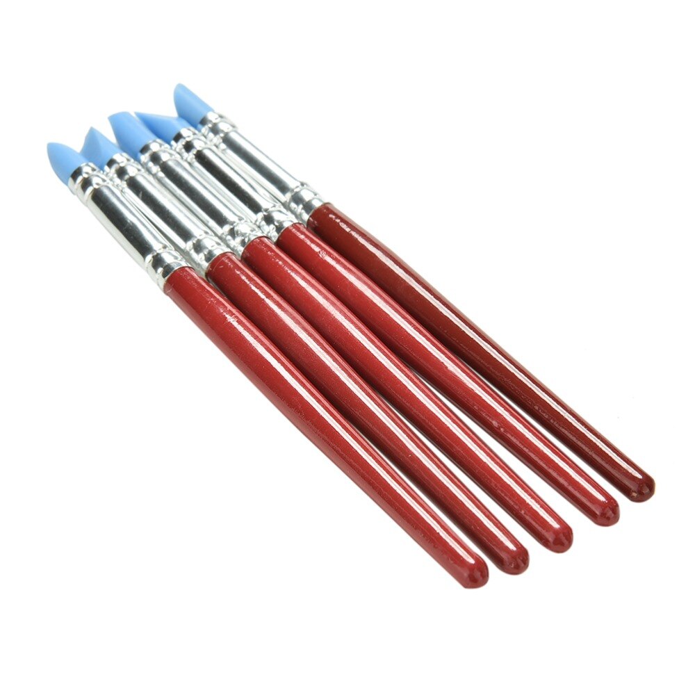 5Pcs Art Craft Klei Aardewerk Gereedschap Modeling Sculptuur Beeldhouwen Carver Carving Gereedschap Pen Siliconen Fondant Vormgeven Pen Borstel