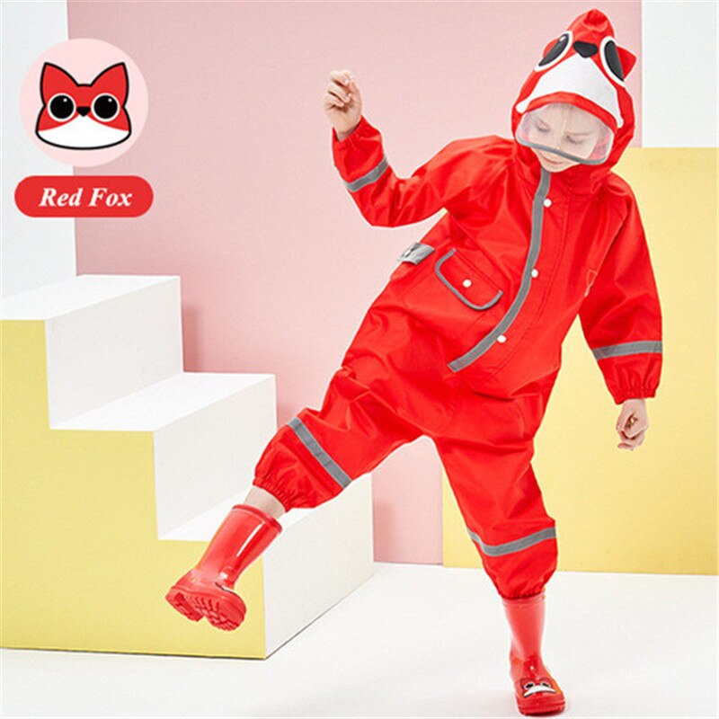 Children Raincoat Overalls Waterproof Cartoon Student Kids Jumpsuit Rainwear For Baby Boys Girls 2-10 Years Rain Pants TX099