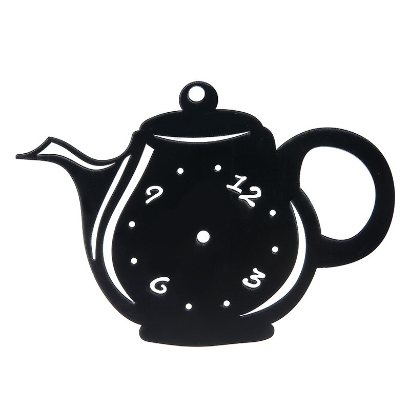 3D Acrylic Mirrors Teapot Clock Sticker Coffee Cup Teapot Wall Sticker Decal With Clock Movement For Living Room Wall Decor