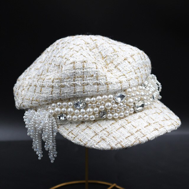 Sombrero con perla para mujer, sombrero de estilo palaciego barroco con flores de colores y pájaros y diamantes de imitación, sombrero con perla, gorra de viaje para , visera, 249: 3