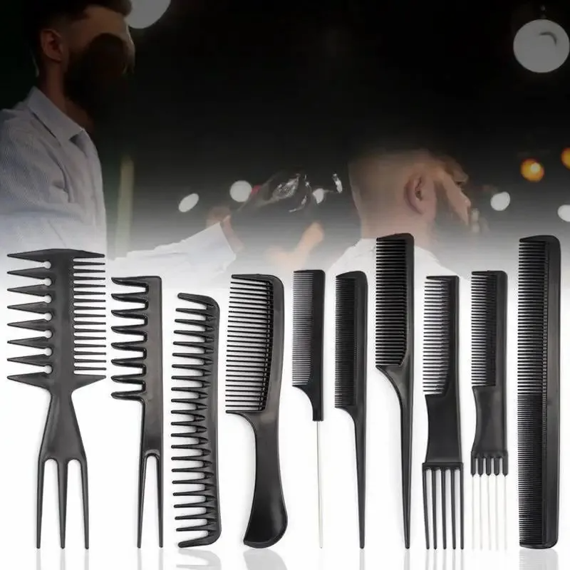 10-delige haarstyling kamset zwarte kappersborstel kappers antistatische kappersbenodigdheden