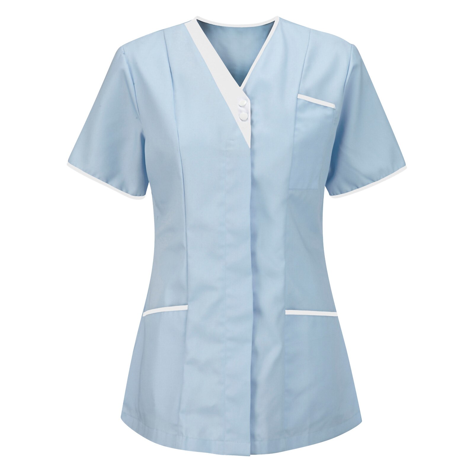 Women's Nurses Tunic Uniform Clinic Carer V-Neck Protective Clothing Tops uniform manicurist all for cosmetologists work clothes: Blue / XL