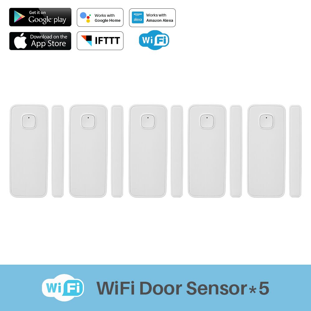 Sensor de Porta Janela De Alarme Inteligente Home Security Wi-fi inteligente PK Xiaomi Porta Sensor de Trabalho Com Alexa Google App Controle Tuya casa IFTTT: 5 Pcs