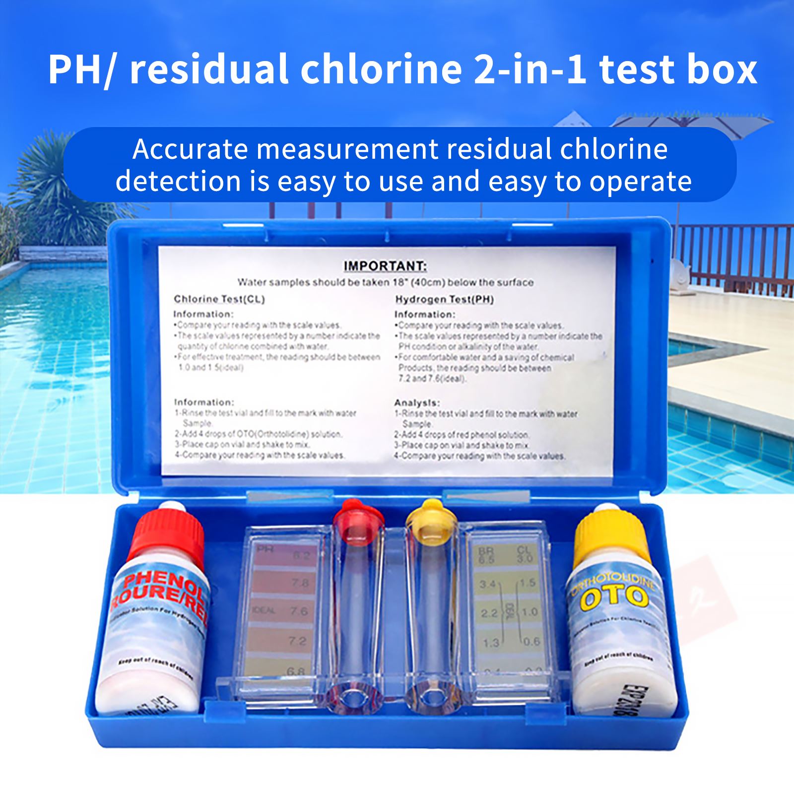 Reactivo doméstico para acuario hidropónico, práctico PH, accesorios para piscina, herramientas de prueba, Kit portátil de prueba de del agua