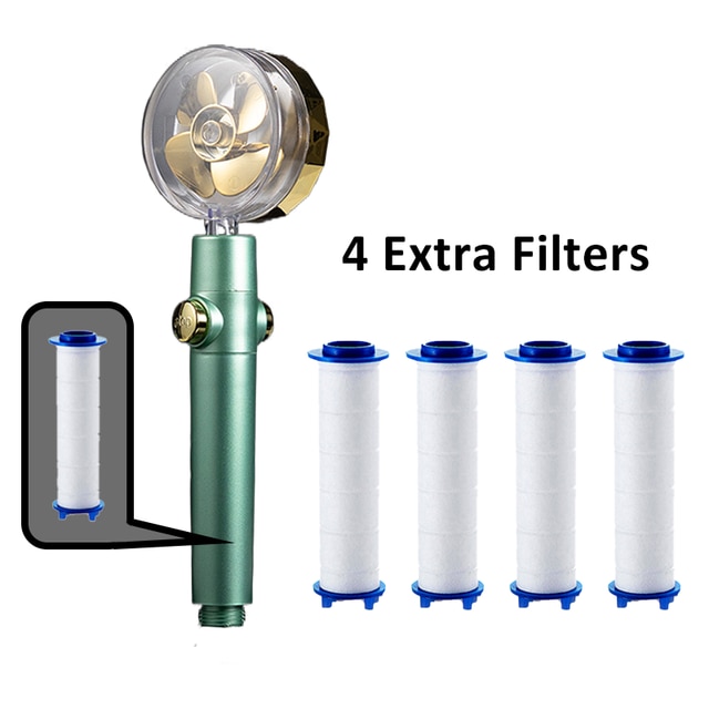 Douchekop Hoge Druk Stijl Groene Hoge Druk Draaien Douchekop Met Houder En Slang Propeller Douchekop eco: G Extra Filter