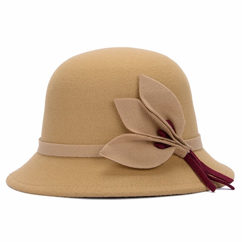 Dames Hoeden Herfst Winter Warm Imitatie Wol Vilten Hoed Mode Bladeren Bloem Caps Feme