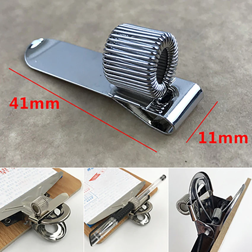Stainless Steel Pen Holder Single/Double/Triple Hole Metal Spring Pen Holder With Pocket Clip for Home Office pluma titulares: Dark Grey