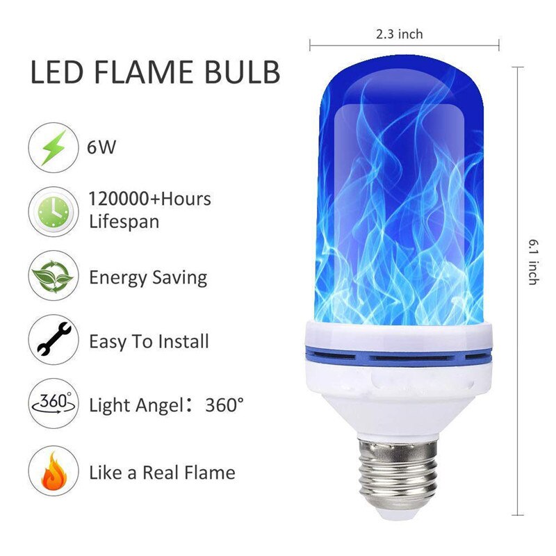 Led flamme effekt pære 4 tilstande med op og ned  e27/e26/b22 base flamme pærer til julehave/hotel/bar fest dekoration