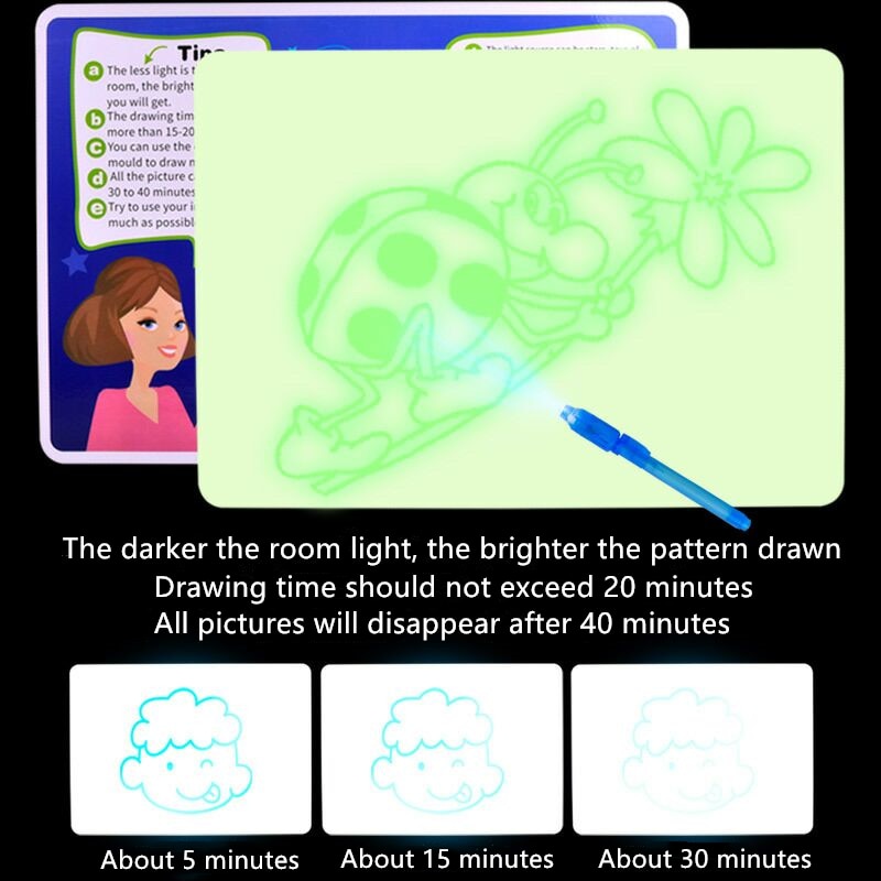 Magic Beam Tablet LED Luminous Drawing Board Graffiti Doodle Drawing Tablet Draw with Light-Fun Fluorescent Pen Educational Toy