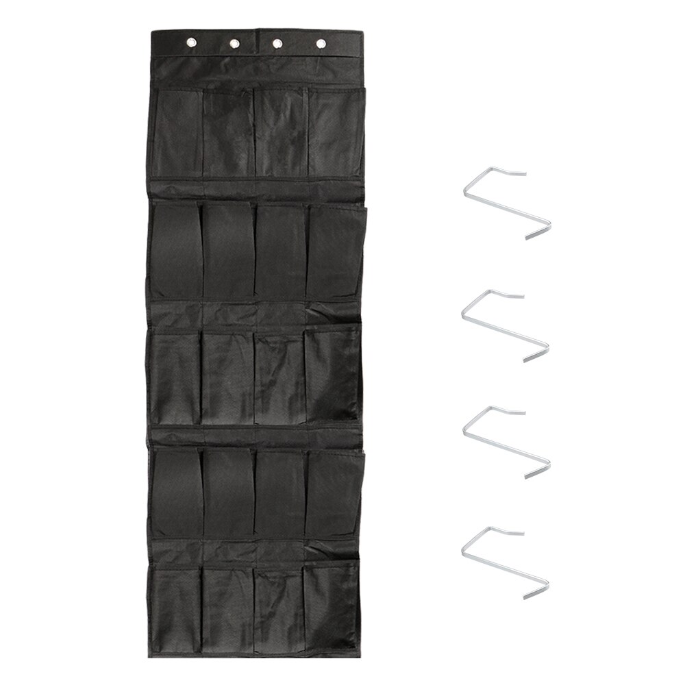 Space Saver for Wardrobe Wall Door Back 20 Grid Foldable Hanging Bag Underwear Sock Tie Shoe Hanging Storage Organizer Free Nail: black