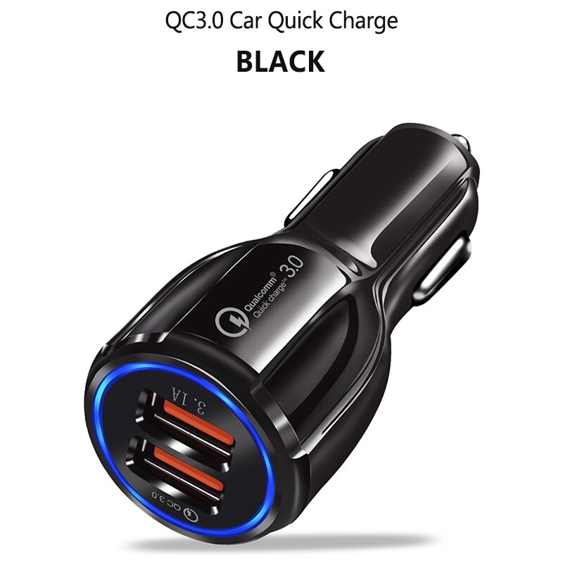 Quick Charge 3.1A 3.0 Dual Usb Car Charger Voor Samsung Xiaomi Huawei QC3.0 Qc Auto Tablet Pc Snel Opladen Adapter mobiele Telefoon: Black