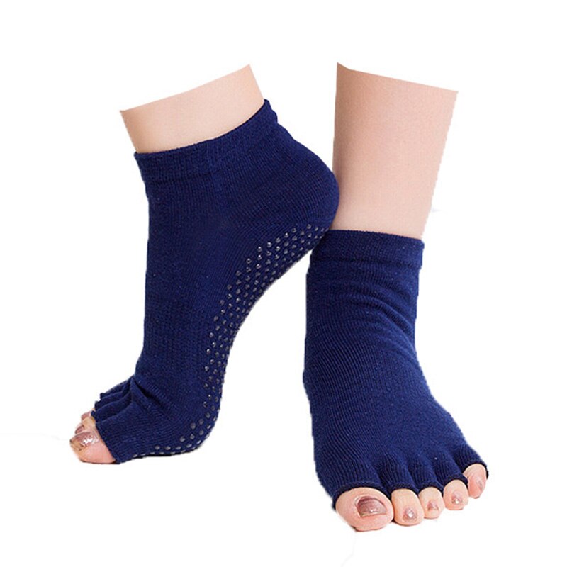 Antiderrapante meia toe yoga pilates meias meia massagem esportes aberto-dedo do pé meias de dança algodão pilates dança exercício esporte meias: 03