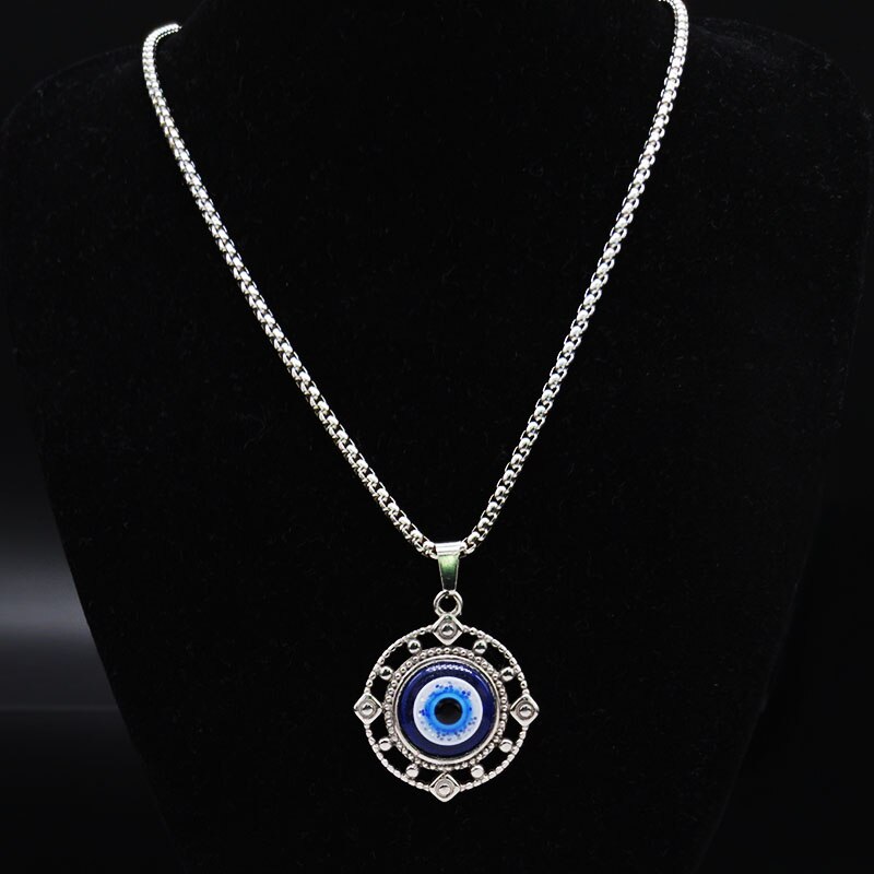 Blue Eye Edelstahl Kette Halskette Frauen Silber Farbe Halsketten & Anhänger Boho Schmuck kragen mujer N19274