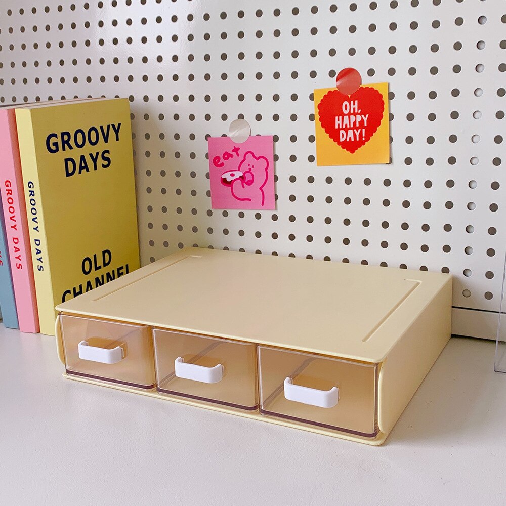 Boîte de rangement de bureau en acrylique, organisateur de tiroir, support anti-poussière, boîte de tri de papeterie de bureau pour étudiants, organisateur multifonction: 3yellow
