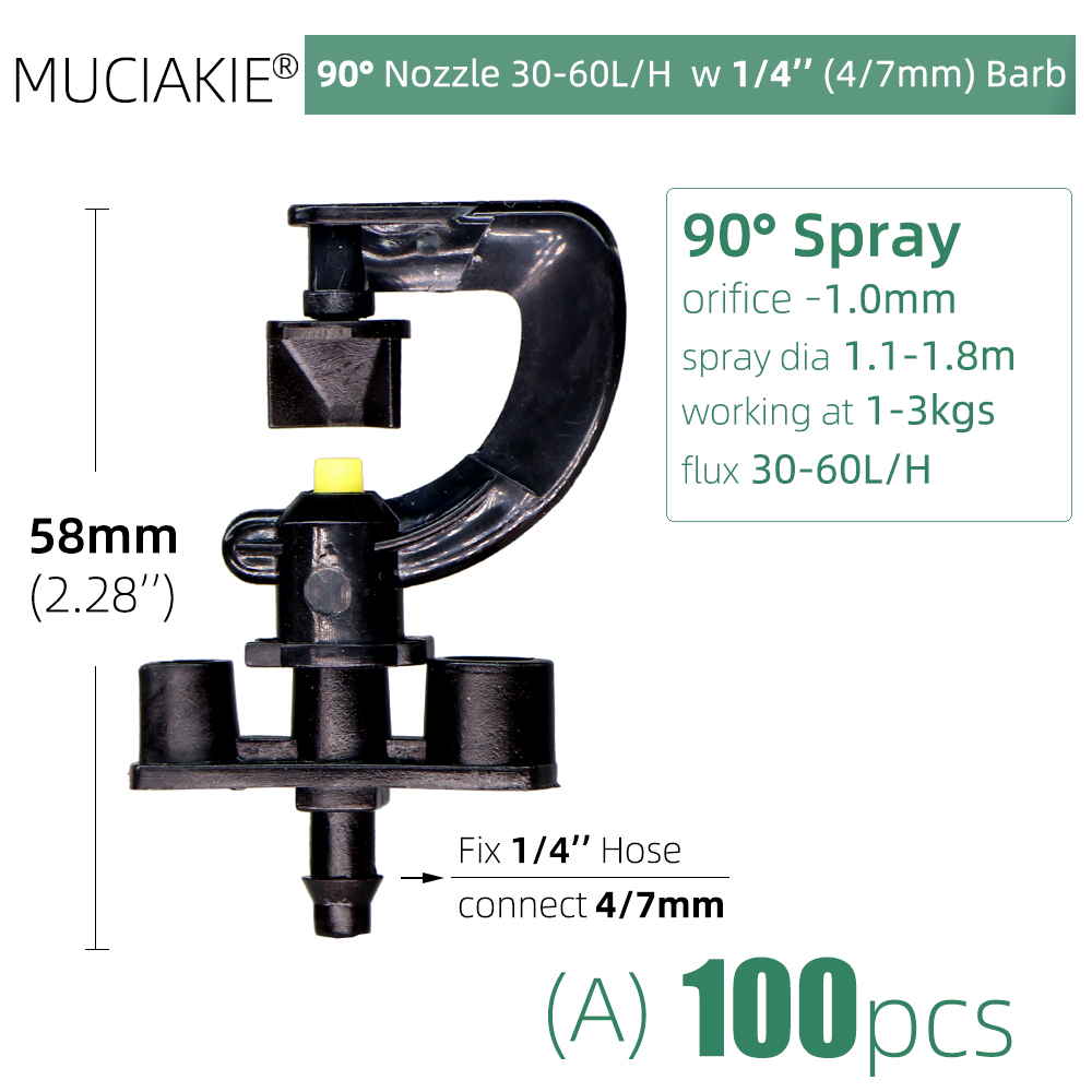 100PCS 90 Degrees Sprinklers Garden Watering Irrigation Nozzle with 1/4&#39;&#39; Barb 6 Types Different Flux G Refraction Spray Heads: Ax100pcs