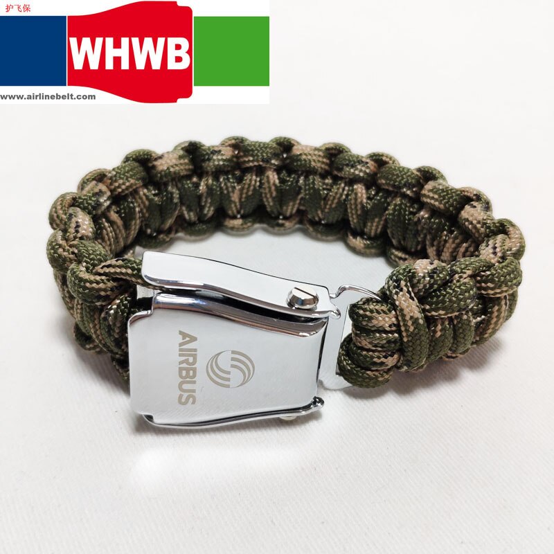 WHWB BEOING jewelry camo green aeroplane airplane safety belt buckle handmade charm paracord bracelet hiking travel kits: camo green AIRBUS