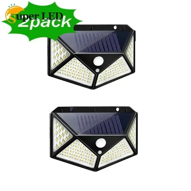 2 STKS 100 LED Warm Wit Solar Wandlamp 4 Zijden Lichtgevend met Bewegingssensor Outdoor Tuin Binnenplaats Waterdichte Wandlamp