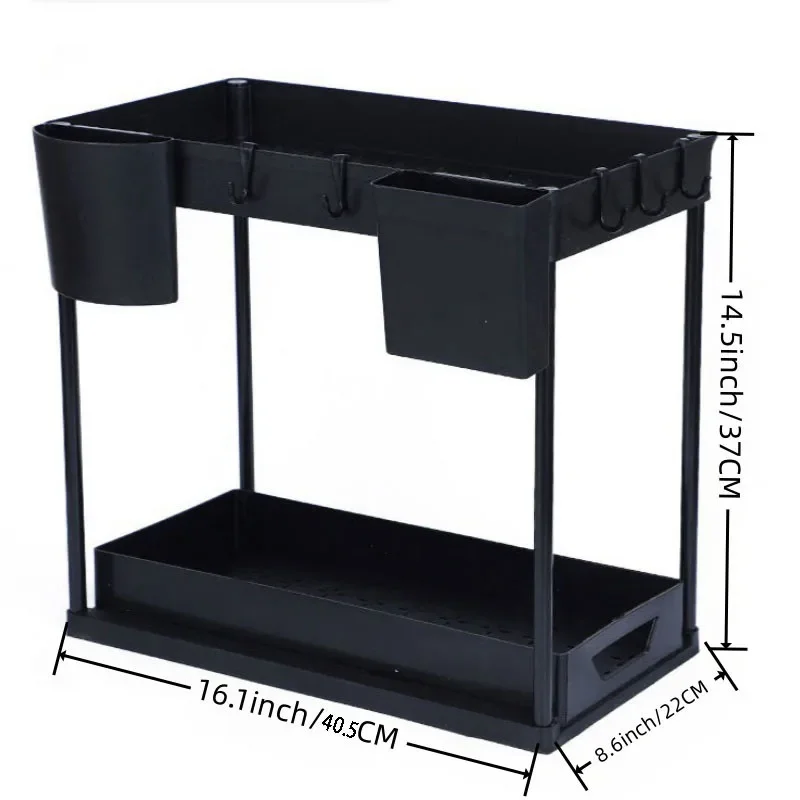 Keukenopslag onder gootsteen organisator 2-laags uittrekbare multifunctionele lade plank organisator badkamer desktop kast rek: Licht Groen