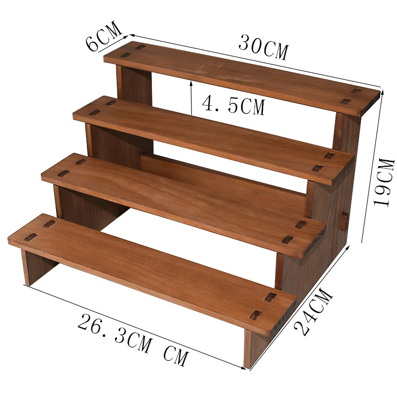 Escalera de madera maciza Vintage, hecho a mano estante de almacenamiento, organizador de soporte de exhibición para cosméticos, joyería en el dormitorio, esmalte de uñas, modelo de coche: Castaño
