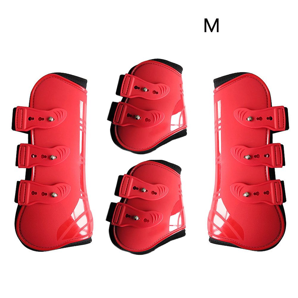 4 PC Horse Front Rear Legs Adjustable Horse Leg Boots PU Leather Horse Jumping Horseshoe Support Horse Leg Protection Supplies: Red M