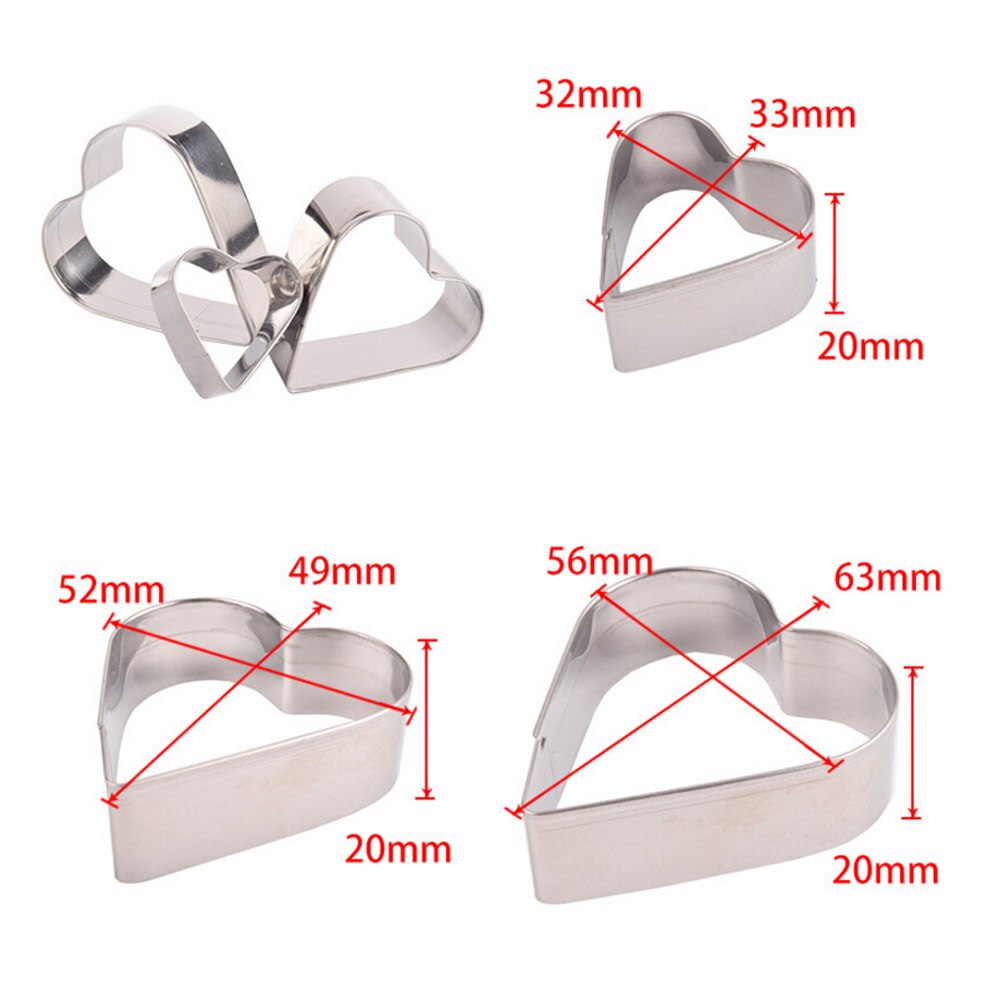 3 uds molde de manualidades para hornear Acero inoxidable forma de corazón troquelado galleta galletitas cortador de tarta Fondant forma herramienta de cocina para moldear