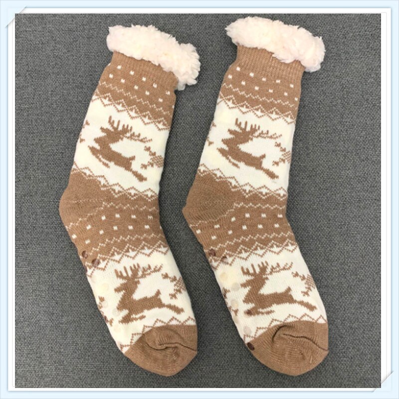 Vinter hjem hjemmesko sokker varme gulvsokker tegneserie hjorte antiskrid vinter værelse sokker benvarmer som jul: Khaki