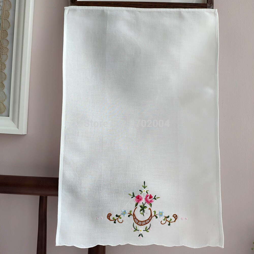 Farve håndbroderi pink blomster linned rengøringsklude køkken badeværelse håndklæder