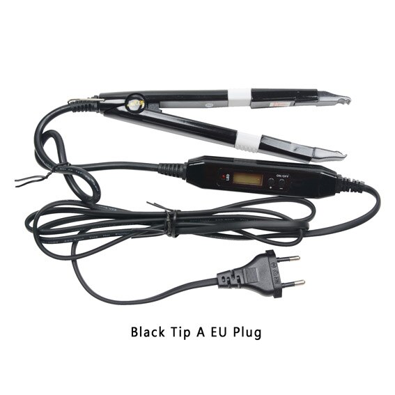 Extensión de cabello por fusión, Conector de hierro, herramientas de unión de queratina, Conector de calor de fusión de temperatura ajustable, 1 ud.: Black TIP A EU Plug