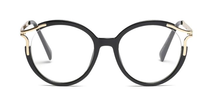 45103 Lady Ronde Cat Eye Brilmonturen Vrouwen Metalen Holle Metalen Optische Mode Brillen: C4 black clear