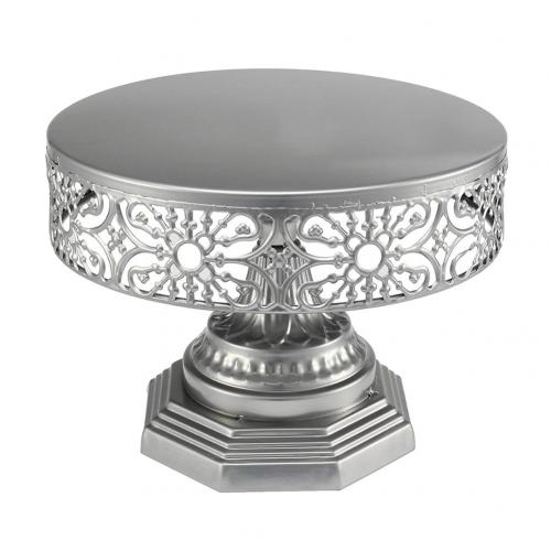 80% Retro Wedding Cake Stand Round Metal Event Party Display Pedestal Plate Decor: 25cm Silver