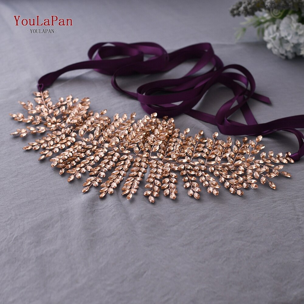 YouLaPan rose cristal bijoux ceinture pour robe formelle rouge brillant ceinture pour femmes ceinture de bal pour robe strass femmes ceinture SH238-P: Purple ribbon