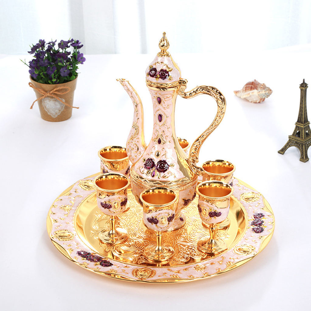 Wijn Set Drank Lade Europese Liquor Wijn Set Collectible Elegante Wijn Fles Plaat Drinkware Home Decor Huwelijkscadeau: Golden White Purple
