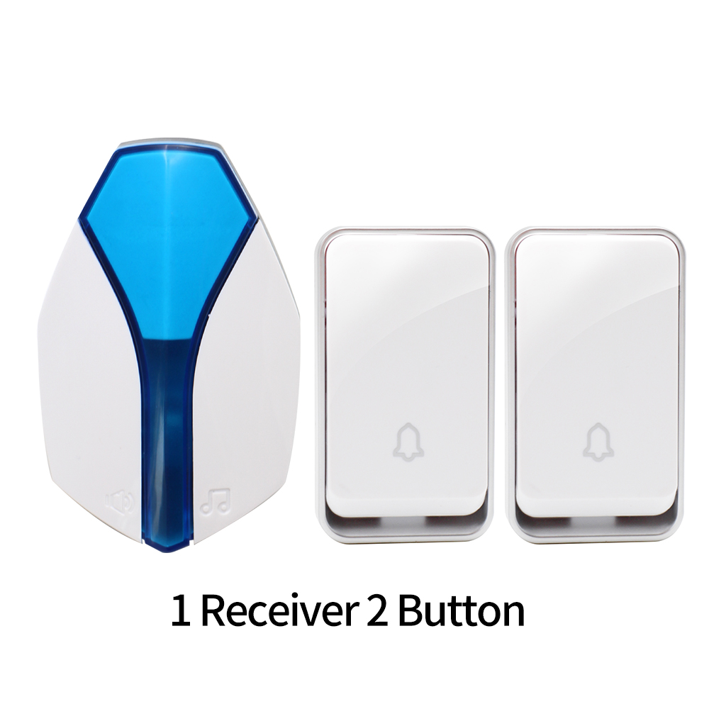 EU Plug Wireless Self-powered Smart LED Light Doorbells Button and Receiver No Battery Requiring with 1/2 Button 1/2 Receiver: 1Receiver 2ButtonLB