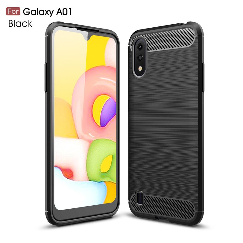 Voor Samsung Galaxy A01 Case Voor Samsung A01 Bumper Zacht Carbon Fiber Back Cover Voor Samsung Galaxy A01 Telefoon Gevallen 5.7'': Black