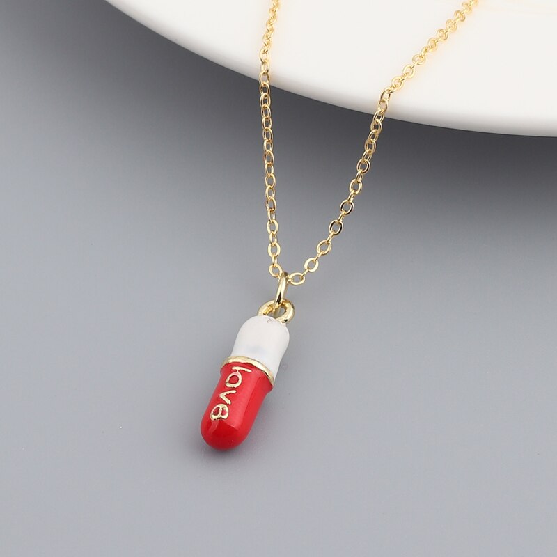 Sommerlicher schmuck: schlichte, geometrische halskette mit pillenanhänger in bonbonfarben, neonfarbenem emaille für mädchen: Rot