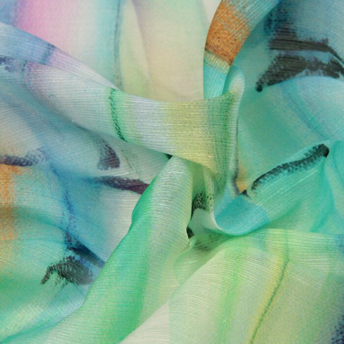 140cm wide13.5mm green bamboo print silk linen fabric for summer shirt dress a little transparent and hard fabric