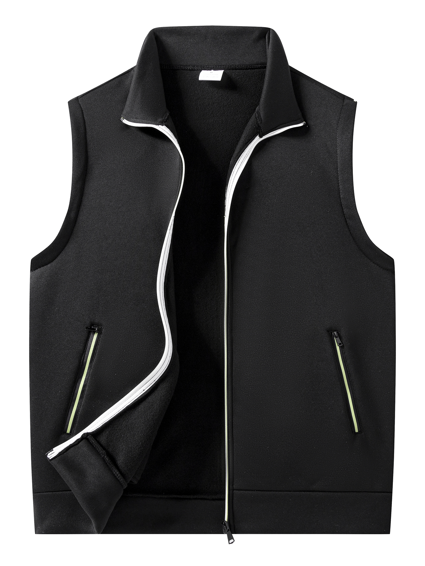 Abrigos sin mangas de otoño para hombre, chaqueta con cremallera de Color sólido, suéteres de cuello alto para exteriores, chaleco informal transpirable, Tops atléticos para hombre: XXL / Negro