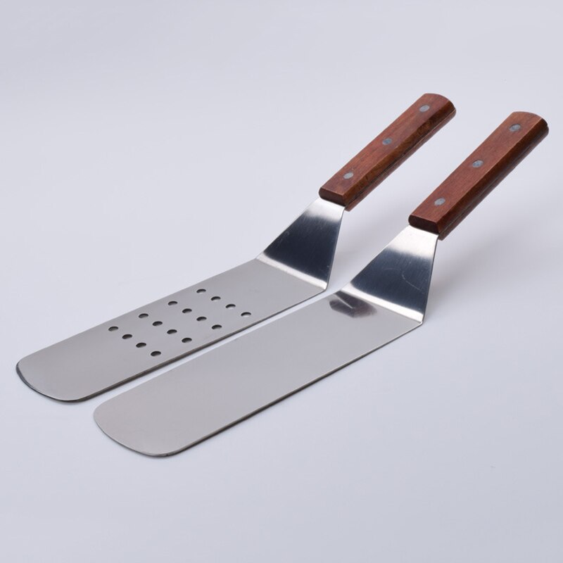 Espátula de acero inoxidable para parrilla, pala para carne, mango de madera, espátula para freír carne, herramienta de cocina, accesorios de cocina
