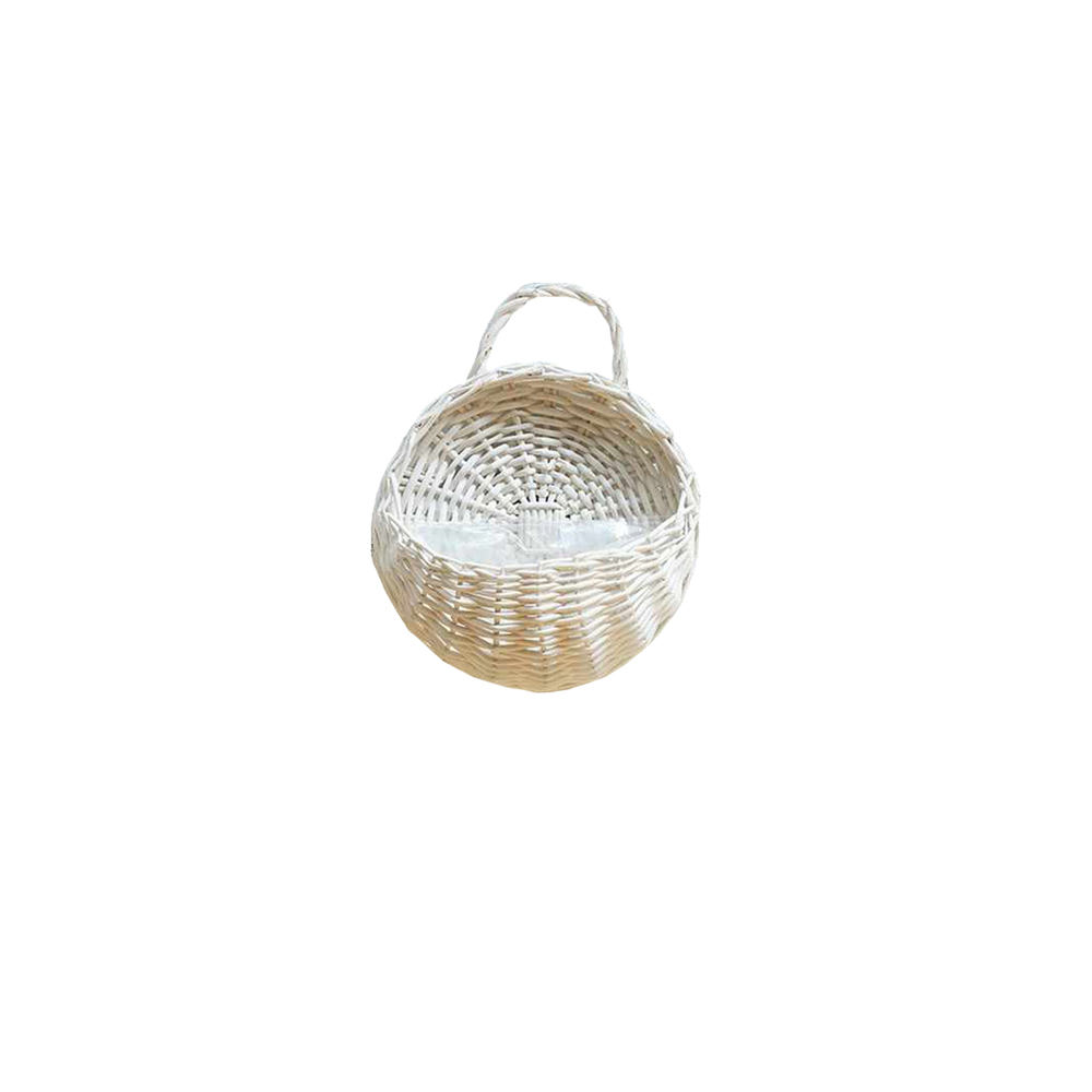 Hand Made Wicker Rattan Outdoor Flower Planter Wall Hanging Basket for Garden Holder Home Decoration: Light Yellow