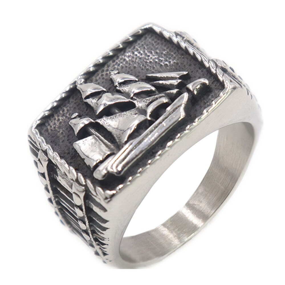Vintage Punk Sailing Boat Ship Ring Stainless Steel Jewelry Classic Ship Biker Men Ring