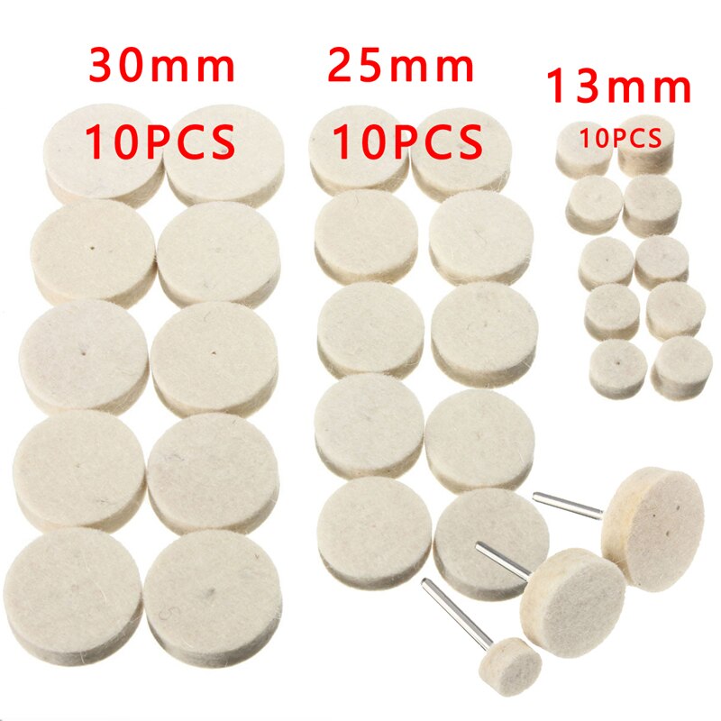 33Pcs/Set Soft Felt Polishing Buffing Round Wool Wheel Mop Pad Compound Surface For Dremel Rotary Waxing Polishing Mill Tool