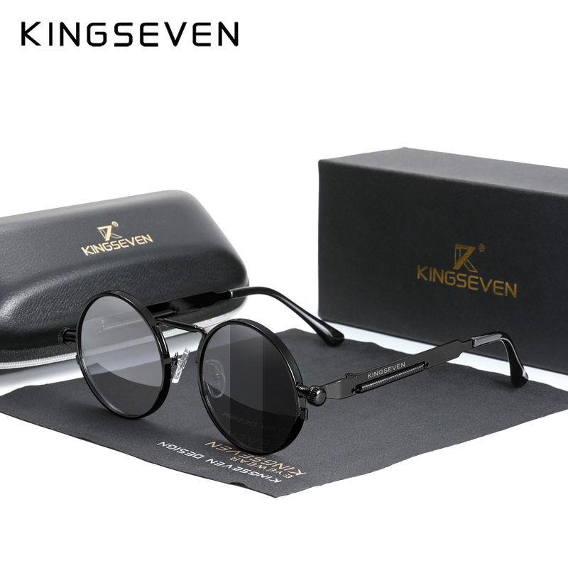 KINGSEVEN Gothic Steampunk Sunglasses Polarized Men Women Brand Vintage Round Metal Frame Sun Glasses: Photochromic