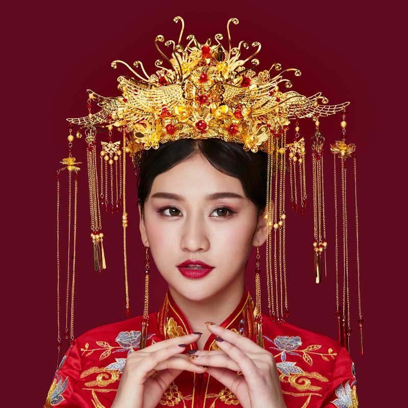 Chinese Wedding Traditional Phoenix Coronet Long Tassel Tiaras Crowns Earrings Bride Wedding Party Jewelry Sets