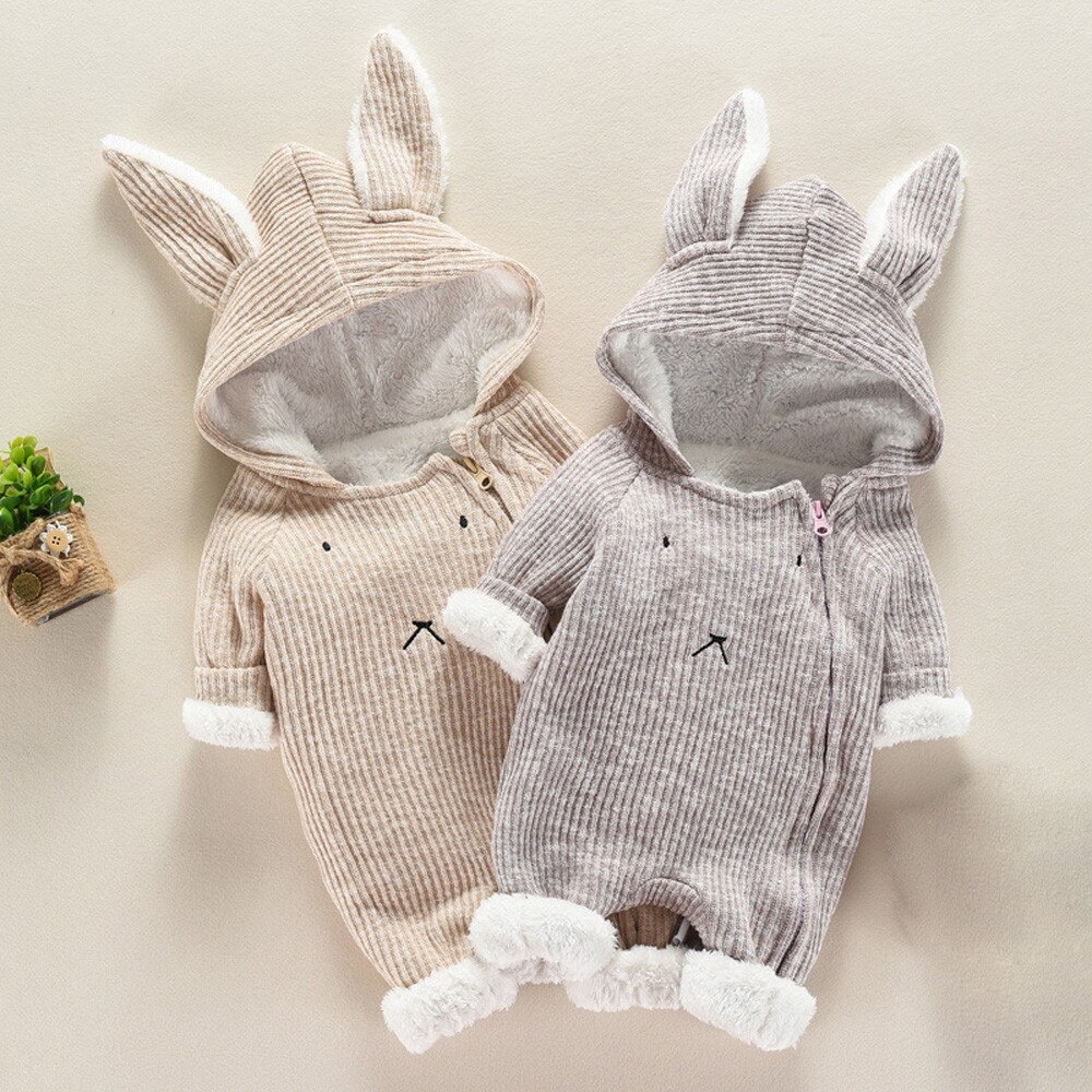 Baby Long Sleeve Romper Cute SoildInfant Baby Boy Girl Cartoon Hooded 3D Ear Romper Jumpsuit Clothes roupa infantil menina