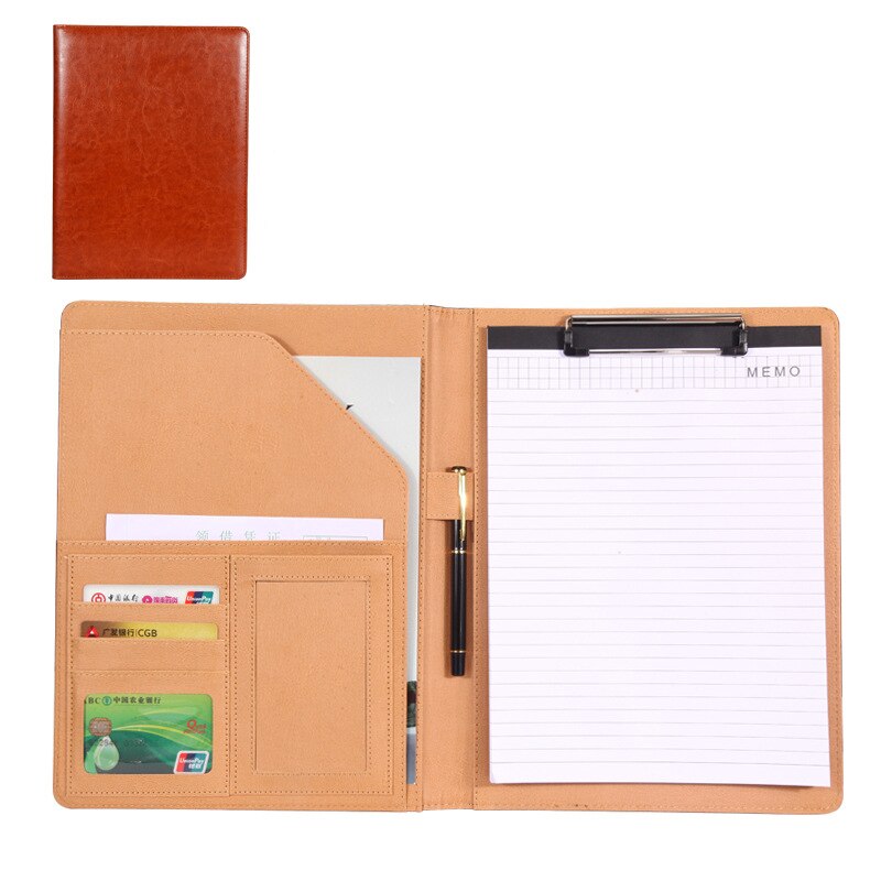 2pcs A4 PU leather folder manager folder multi-function office supplies bag: Auburn