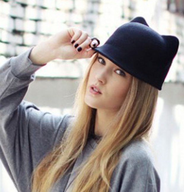 Gorro LUCKYLIANJI de lana de 100% de para primavera y otoño e invierno, sombrero de demonio para mujer, sombrero con orejas de gato, Bowler, gorro de Halloween (talla única: 57cm)