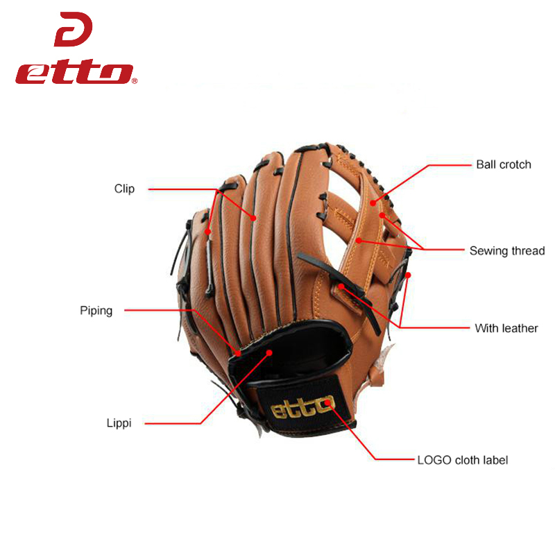 Etto PVC 10/11 Inches Men Baseball Glove Right Hand Softball Training Glove Kids For Match HOB004Y