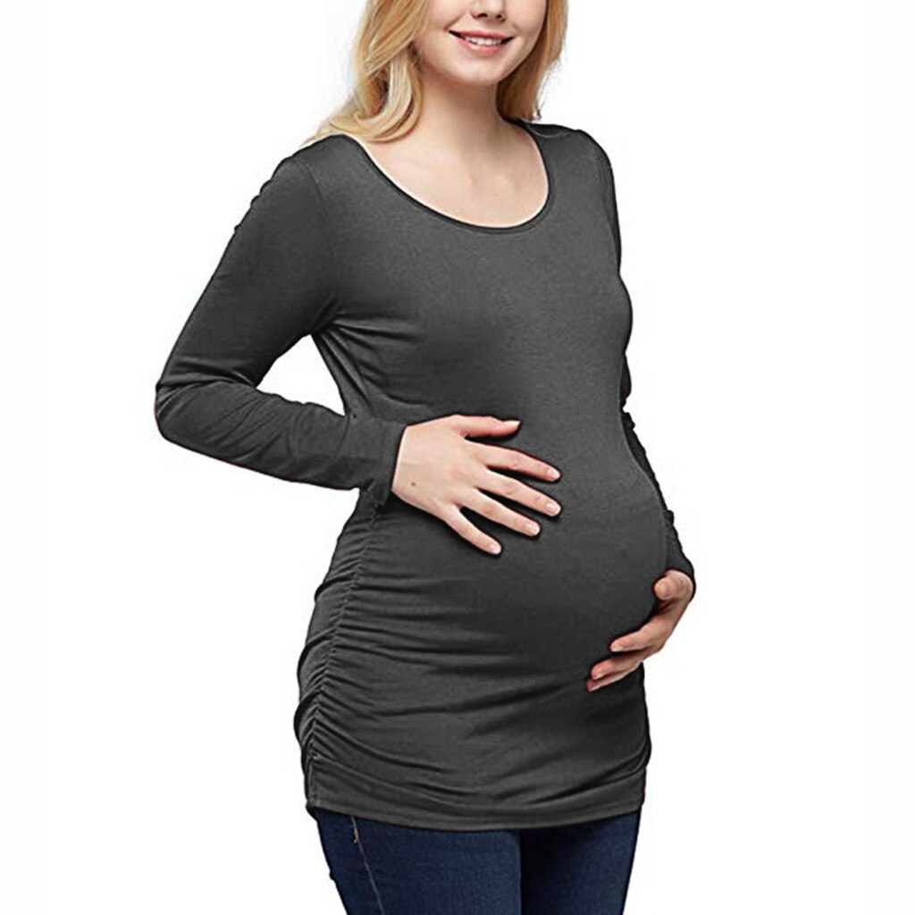 Simple Women Motherho maternity clothes Tops Flattering Side Ruching pregnant clothes T-Shirt Blouse ropa embarazada#GH