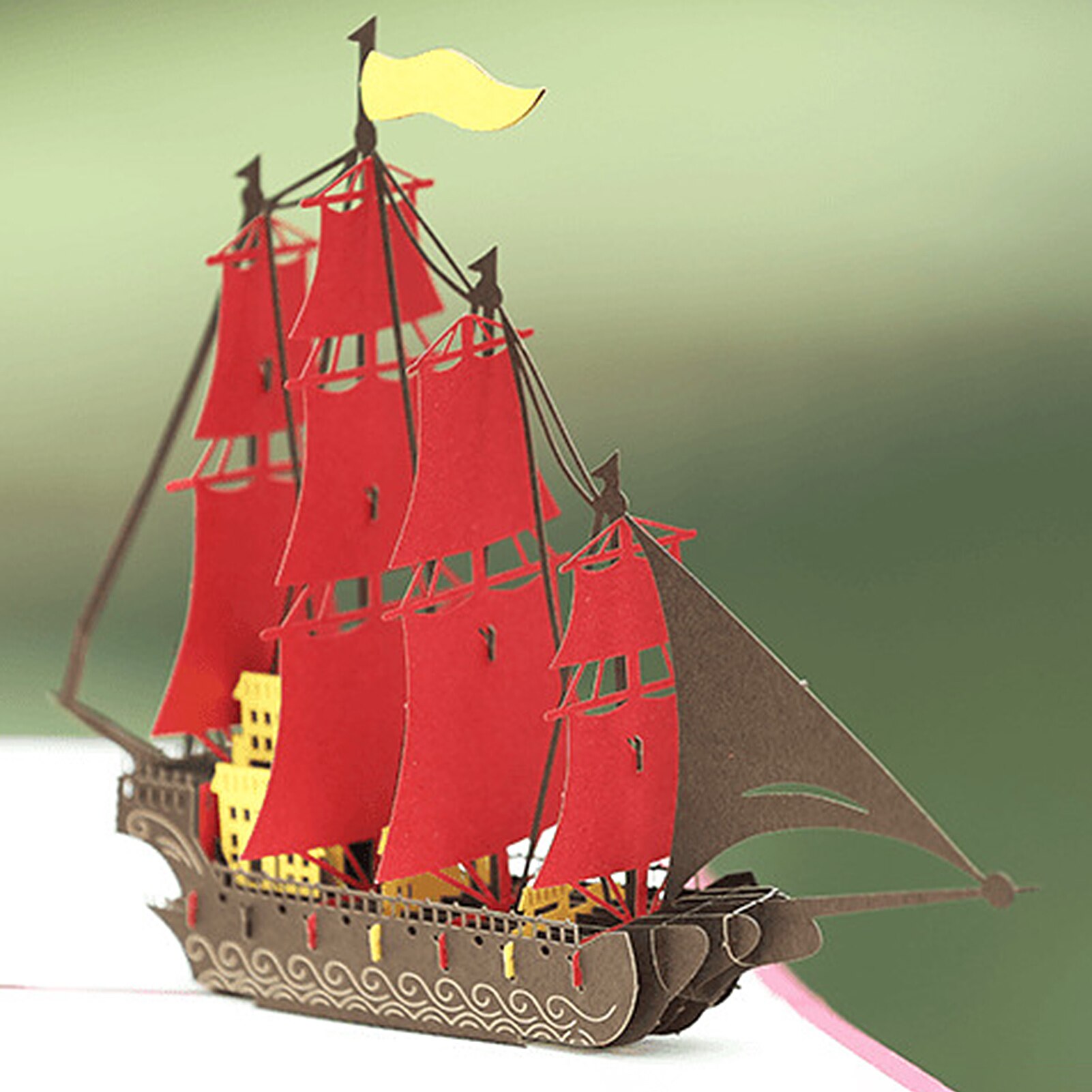 3D Sailboat Ship Paper Sculpture DIY Handmade Exquisite Workmanship Practical Durable Stylish Invitation Greeting Card