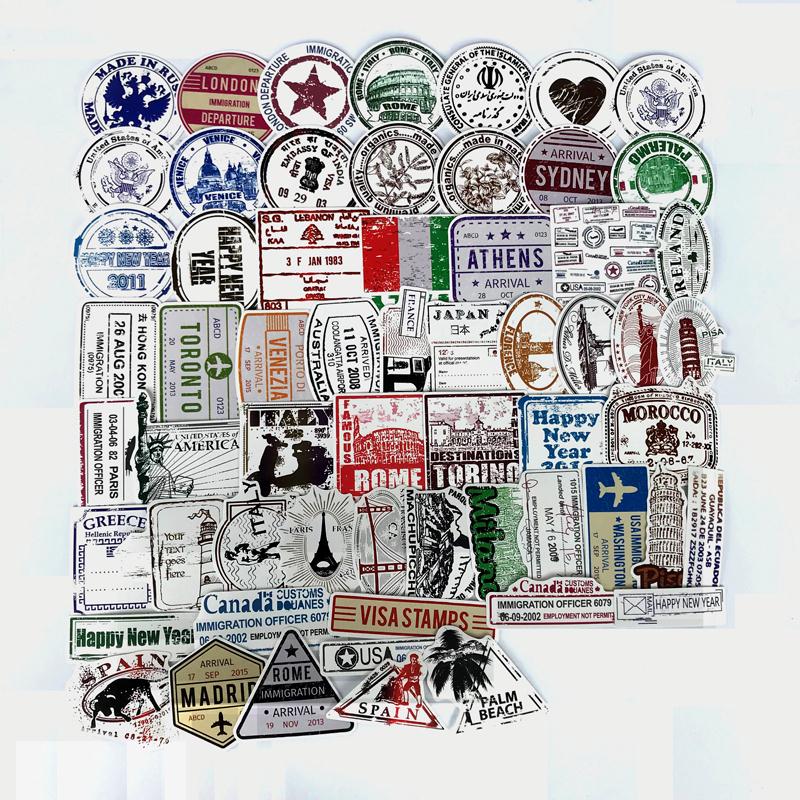 60pcs/lot Postmark Stamp Style Stickers of Popular City Paris York London Rome For Luggage Suitcase Car Decal